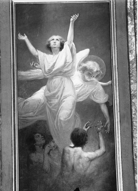 angelo che porta in Cielo un'anima del Purgatorio (dipinto) di Ballerini Ettore (fine/inizio secc. XIX/ XX)
