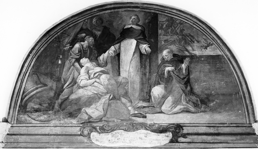 San Domenico resuscita l'architetto caduto dalle impalcature della Chiesa di San Sisto (dipinto) di Casali Andrea (sec. XVIII)