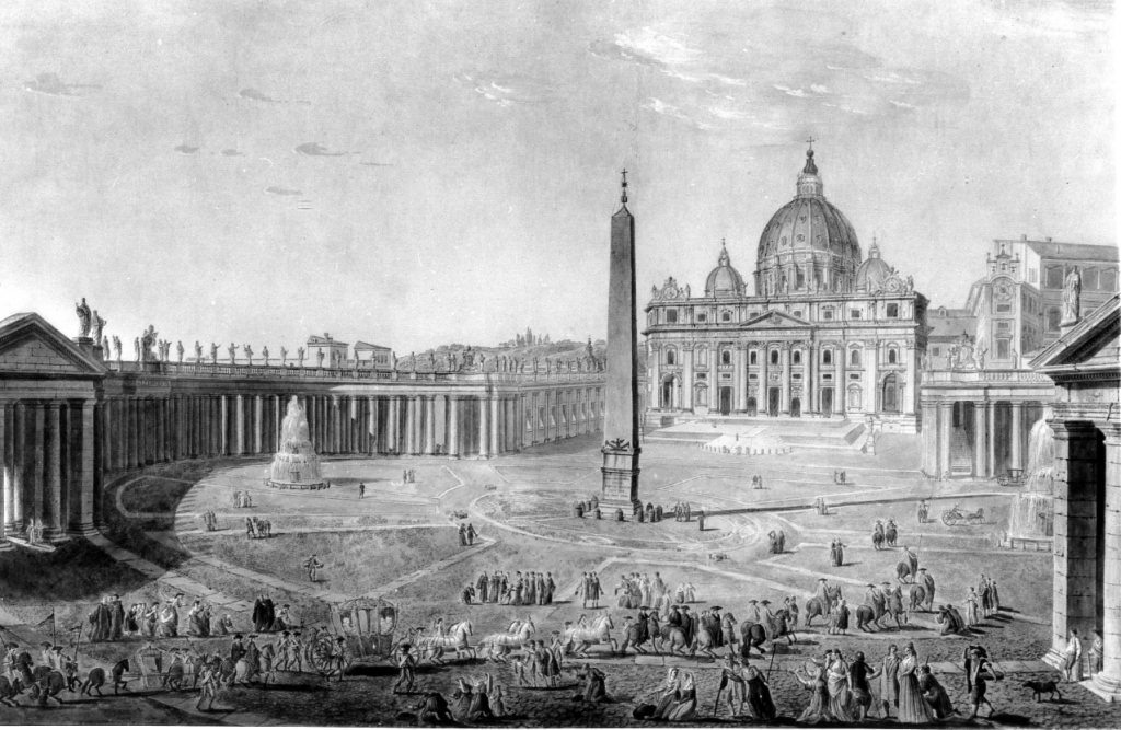 piazza San Pietro con corteo papale (dipinto) di Ducros Abraham Louis Rodolphe (secc. XVIII/ XIX)