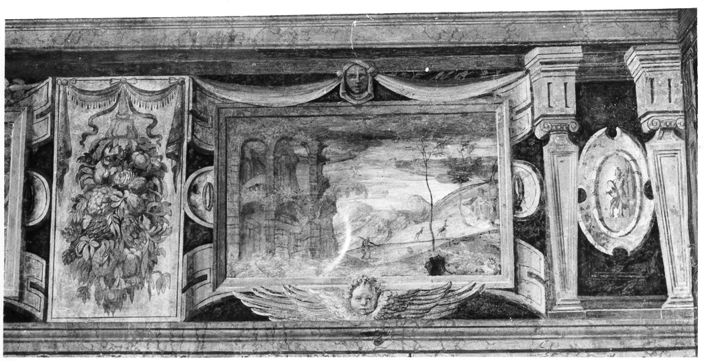 paesaggio con rovine (dipinto, ciclo) di Perillo Ercole (attribuito) (fine sec. XVI)