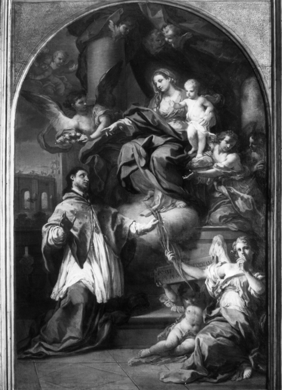 Madonna con Bambino e San Giovanni Nepomuceno (dipinto) di Conca Sebastiano (sec. XVIII)