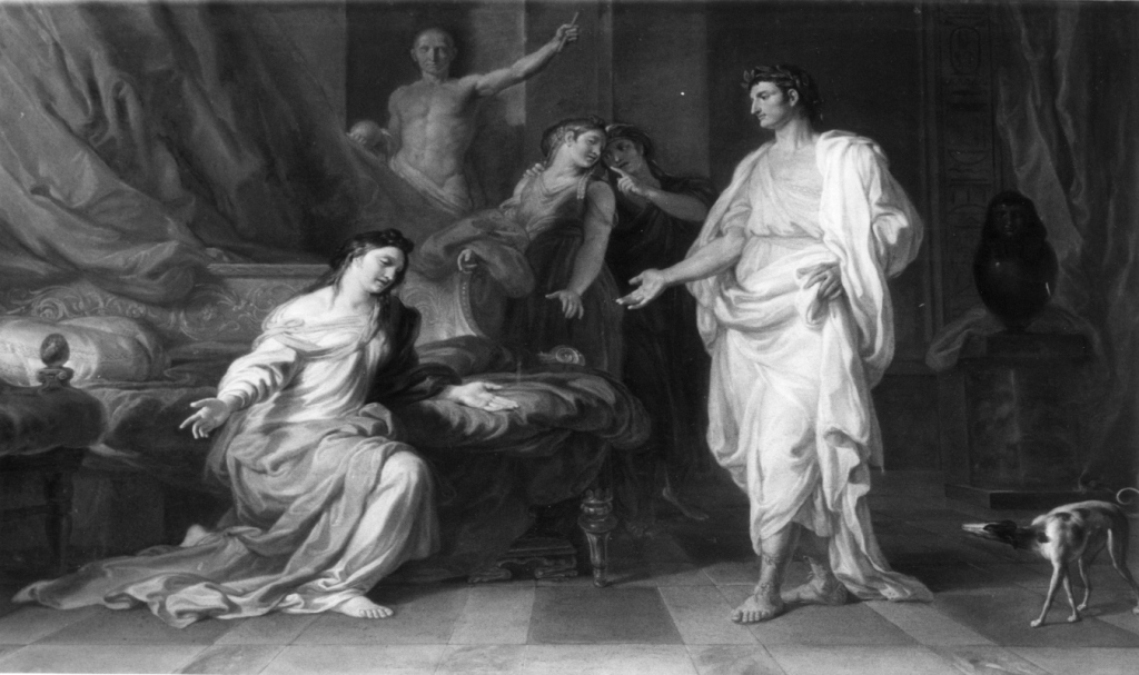 Cleopatra davanti ad Ottaviano (dipinto) di Conca Tommaso (sec. XVIII)