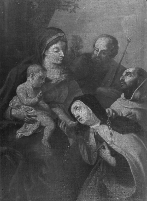 Sacra Famiglia con Santa Teresa d'Avila e San Giovanni della Croce (dipinto) - ambito romano (sec. XVII)