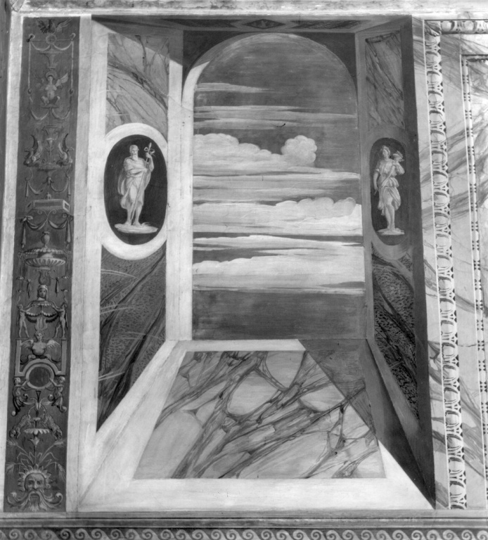 finta apertura su un cielo (dipinto, complesso decorativo) - ambito romano (sec. XVI)