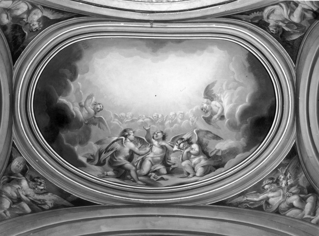 angeli adoranti fra nubi (dipinto, complesso decorativo) - ambito romano (sec. XIX)