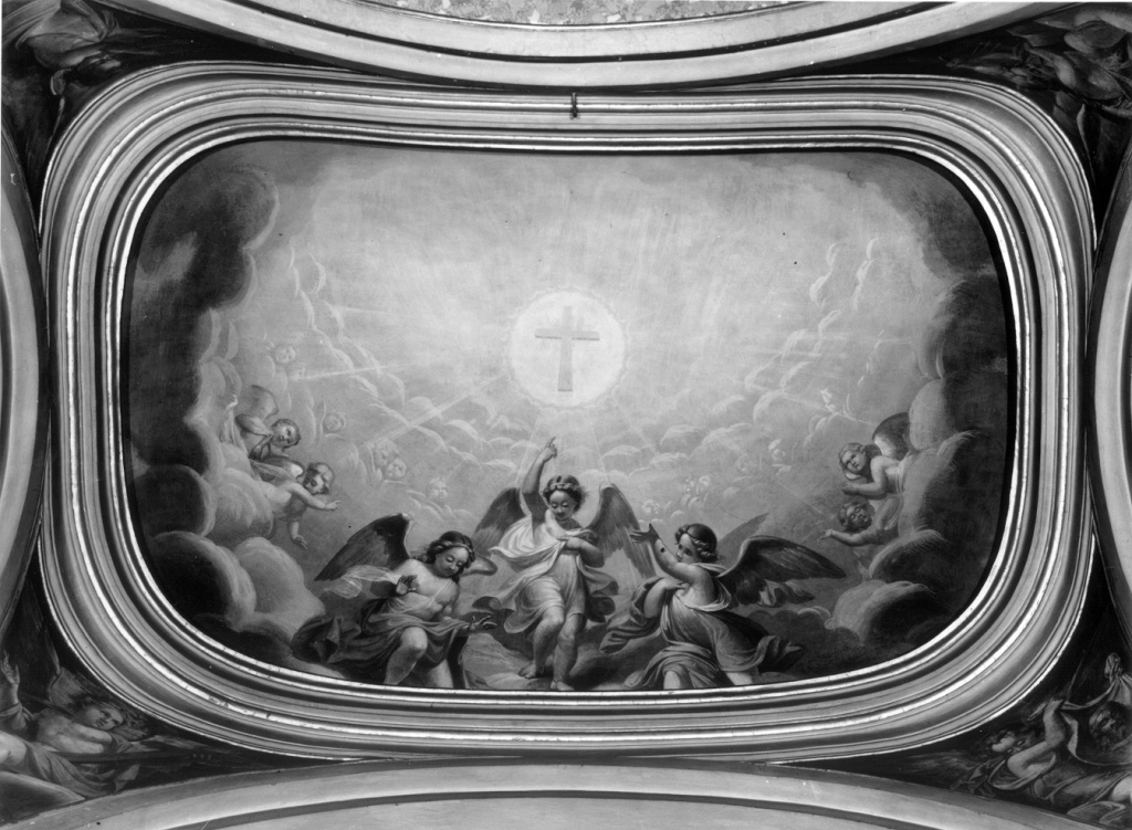 angeli adoranti e croce raggiata (dipinto, complesso decorativo) - ambito romano (sec. XIX)