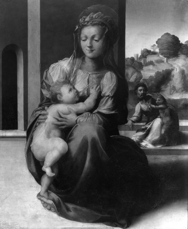 Madonna con Bambino, San Giuseppe e San Giovannino (dipinto) di Giovanni di Lorenzo Larciani (primo quarto sec. XVI)