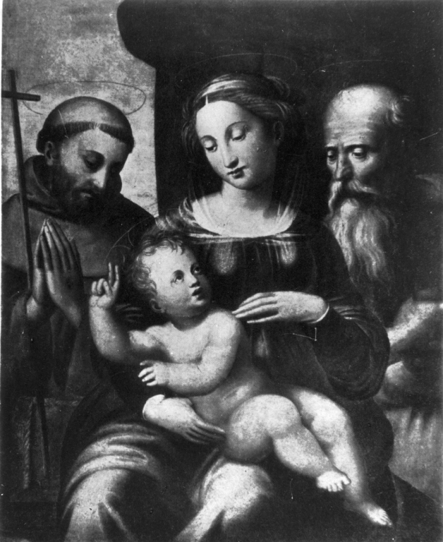 Madonna con Bambino e i santi Francesco e Girolamo (dipinto) di Francucci Innocenzo detto Innocenzo da Imola (primo quarto sec. XVI)