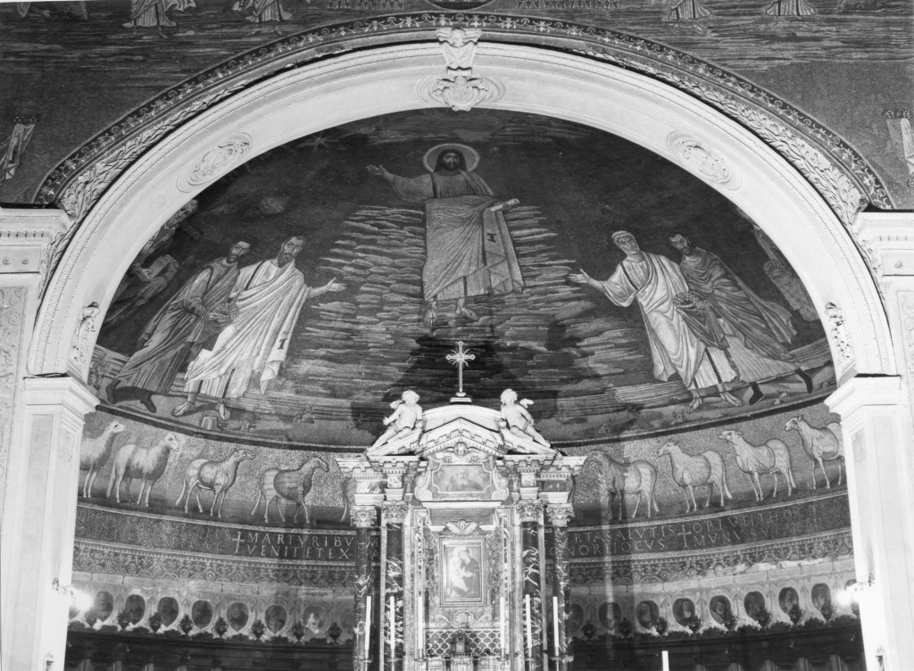 San Cosma e San Damiano presentati da Pietro e Paolo al Redentore (decorazione musiva) - ambito romano (sec. VI)