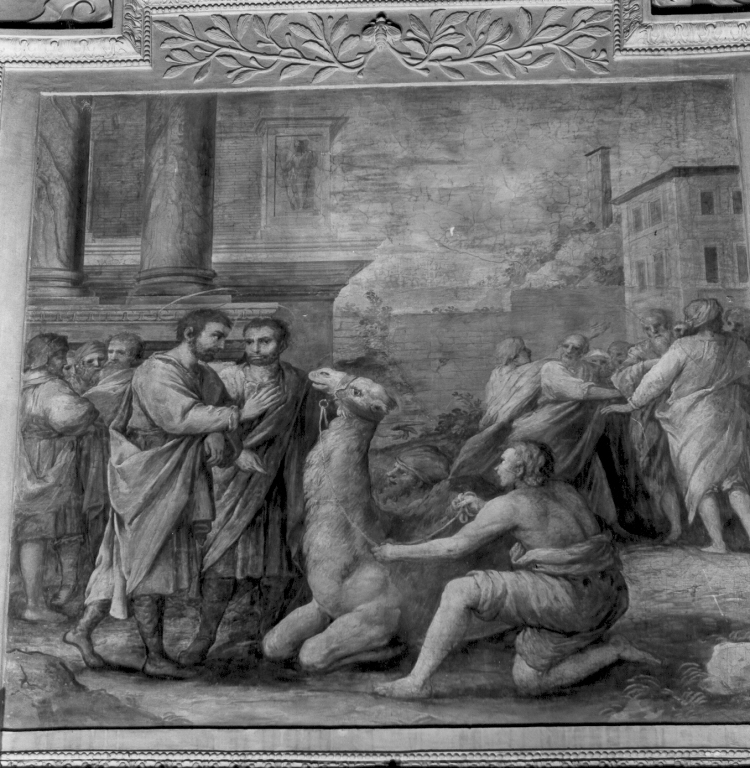 Santi Cosma e Damiano guariscono un dromedario (dipinto) di Montagna Carlo Tullio, Lagi Simone (sec. XVII)