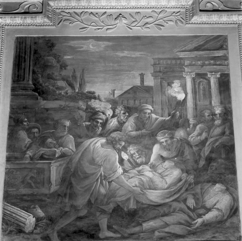 Traslazione dei corpi dei Ss. Cosma e Damiano (dipinto) di Montagna Carlo Tullio, Lagi Simone (sec. XVII)