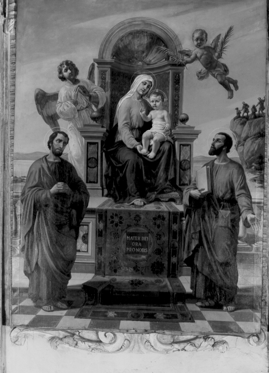 Madonna con il Bambino tra i Ss. Cosma e Damiano (dipinto) - ambito romano (fine sec. XIX)