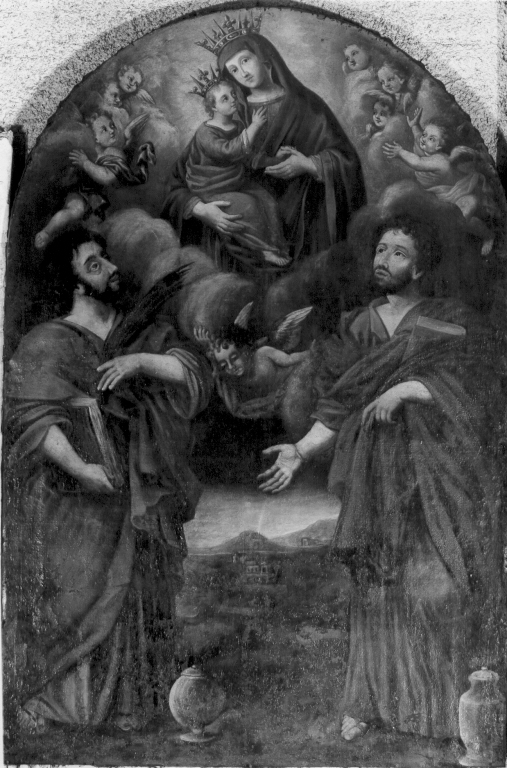 Madonna Hodegetria, Madonna con il Bambino tra i Ss. Cosma e Damiano (dipinto) - ambito romano (sec. XVII)