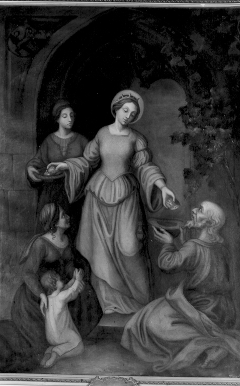 Santa Margherita d'Ungheria distribuisce i beni ai poveri (dipinto) - ambito romano (sec. XIX)