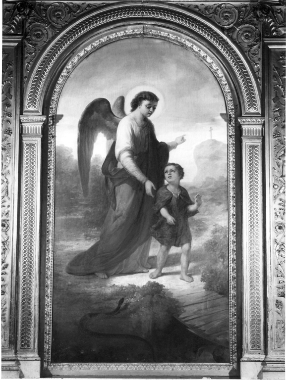 angelo custode e un fanciullo (dipinto) di Zapponi Ippolito (terzo quarto sec. XIX)