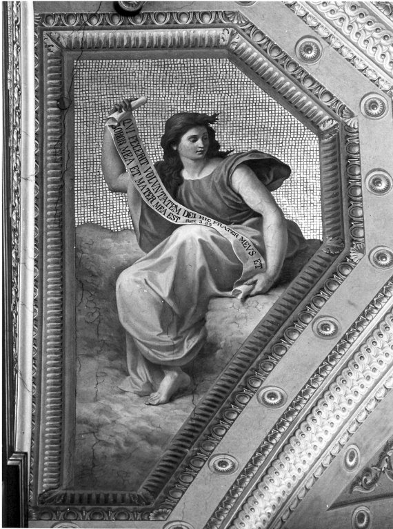 angelo con cartiglio (dipinto) di Mariani Cesare (seconda metà sec. XIX)
