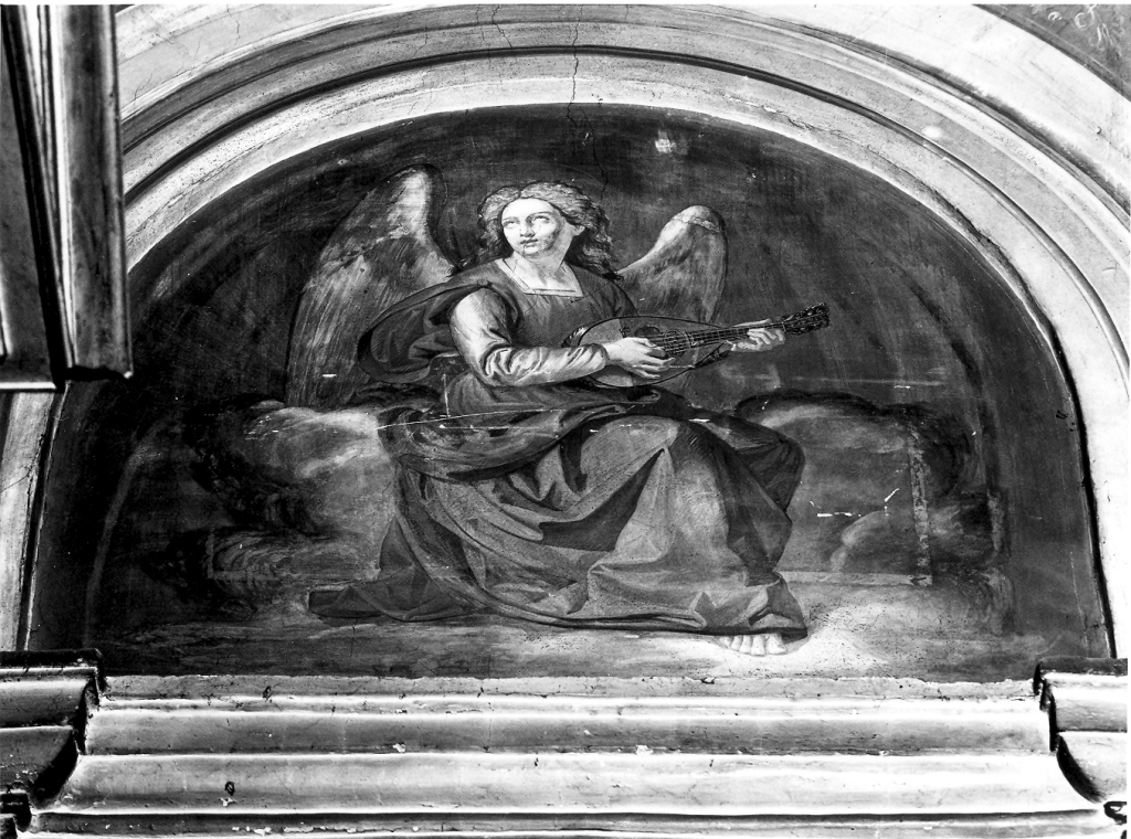 angelo musicante con liuto (dipinto) di Francisi Raffaele (sec. XIX)