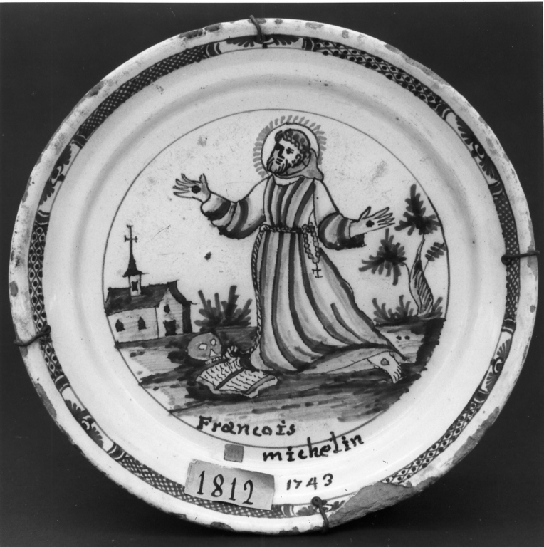 San Francesco d'Assisi riceve le stimmate (dipinto) - manifattura di Nevers (sec. XVIII)