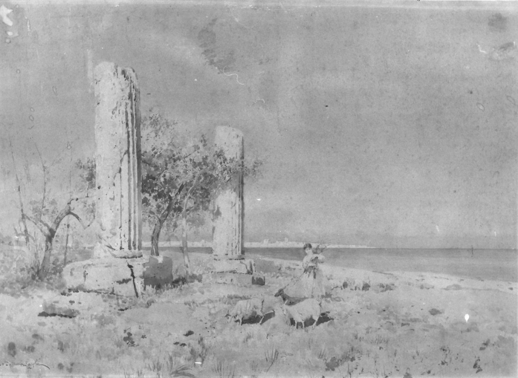 paesaggio con rovine (dipinto) di De Maria Bergler Ettore (fine/inizio secc. XIX/ XX)