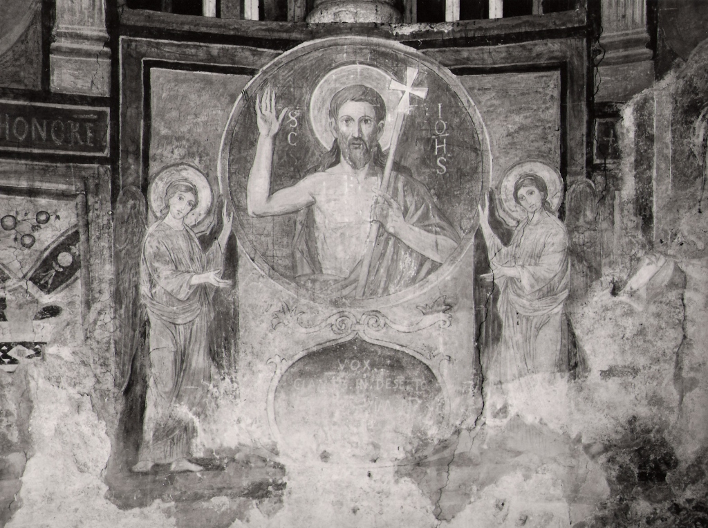 San Giovanni Battista con due angeli (dipinto, complesso decorativo) di Caroselli Cesare, Palombi Alessandro (sec. XIX)