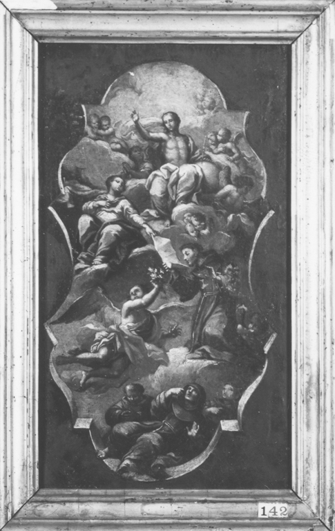 Cristo con la Madonna e Sant'Antonio da Padova tra nuvole e angeli (dipinto) di Pozzo Andrea (attribuito) (seconda metà sec. XVII)