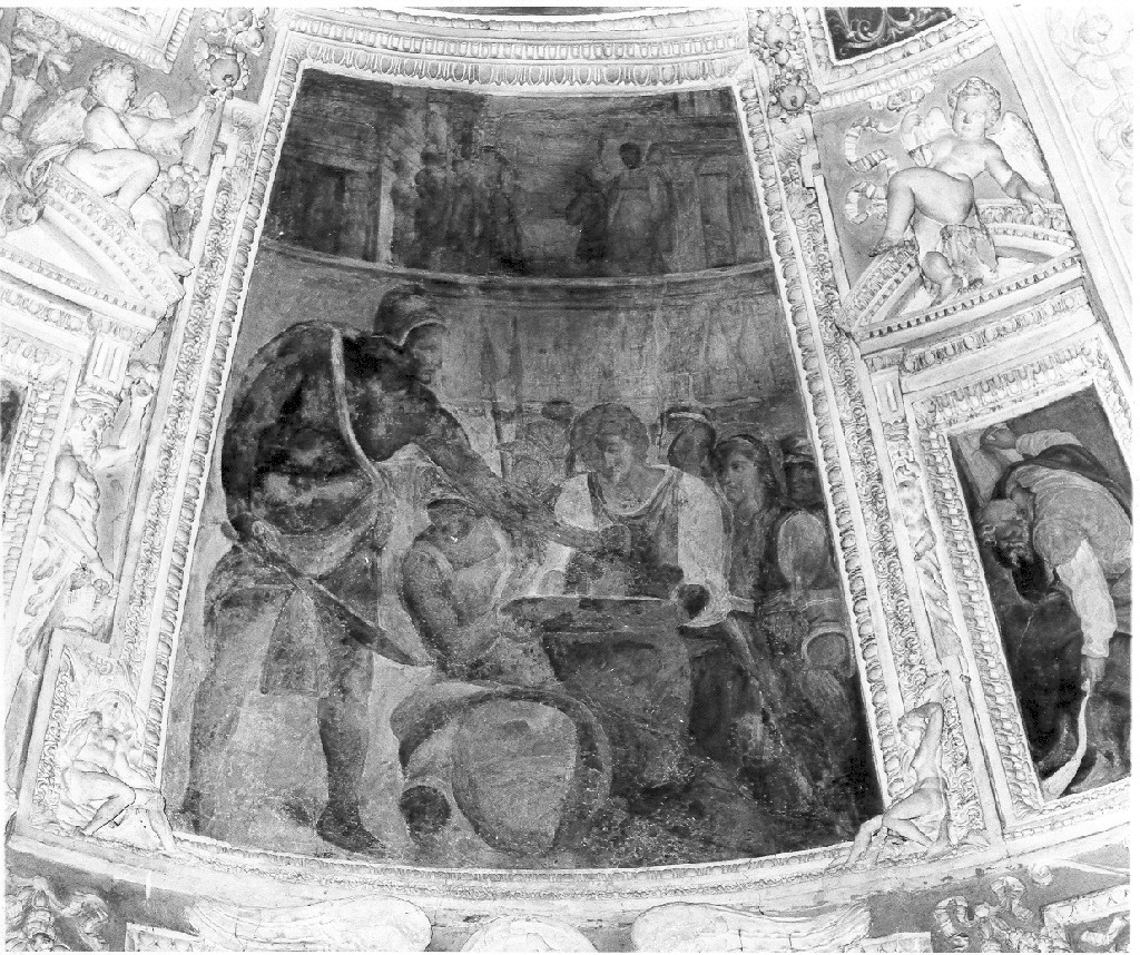 carnefice presenta a Salome la testa di San Giovanni Battista (dipinto) di Ricciarelli Daniele detto Daniele da Volterra (maniera) (seconda metà sec. XVI)