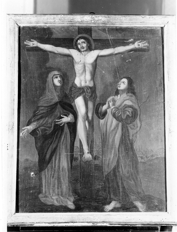 crocifissione di Cristo con la Madonna e San Giovanni Evangelista (dipinto) - ambito romano (fine sec. XVIII)