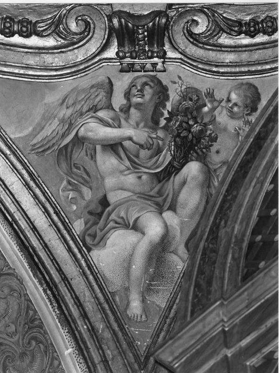 angelo con mazzo di rose (dipinto) di Chiari Fabrizio (sec. XVII)