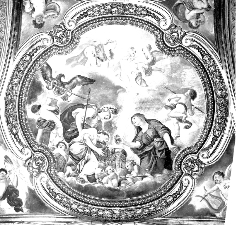 allegoria dell'Umiltà, dell'Orazione, della Perfezione e della Fortezza (dipinto) di Boncore Giovanni Battista (sec. XVII)