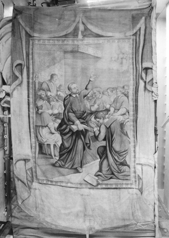 San Bruno difende i diritti della Chiesa (stendardo processionale, serie) - manifattura laziale (sec. XIX)