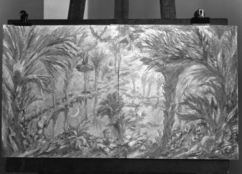 paesaggio di un bosco (dipinto) di Benois Nicola (sec. XX)