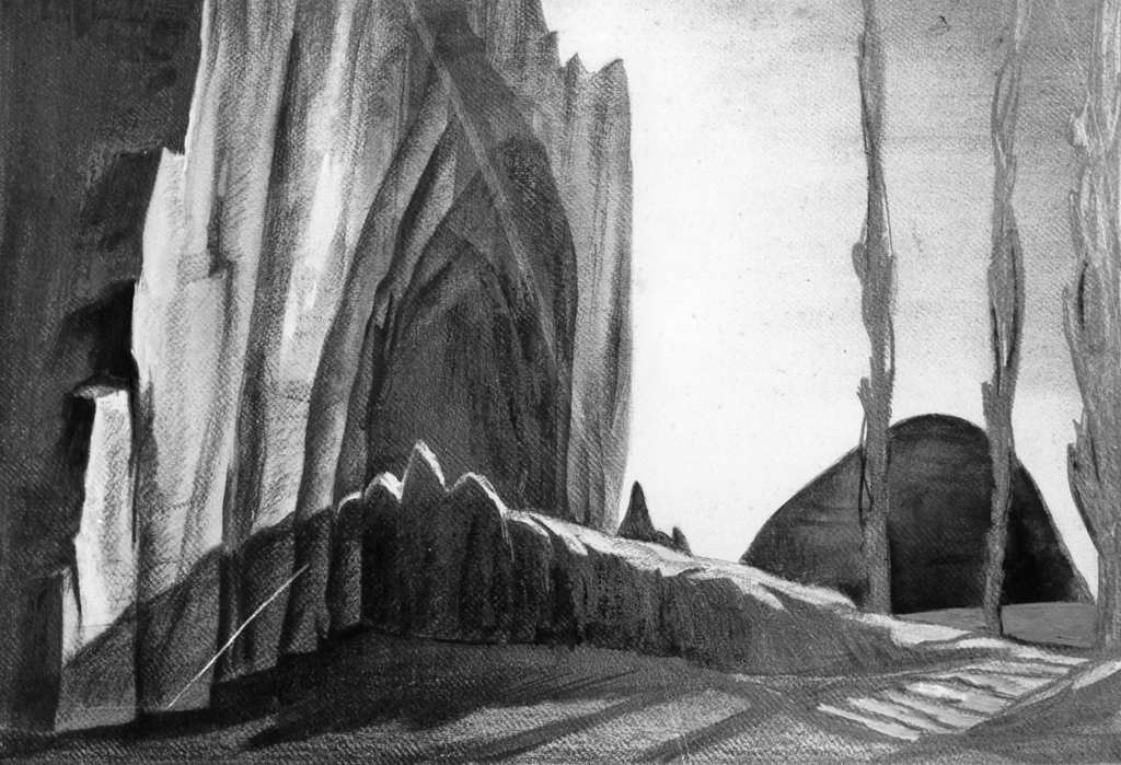 paesaggio con sentiero fra montagne (dipinto) di Conti Primo (sec. XX)