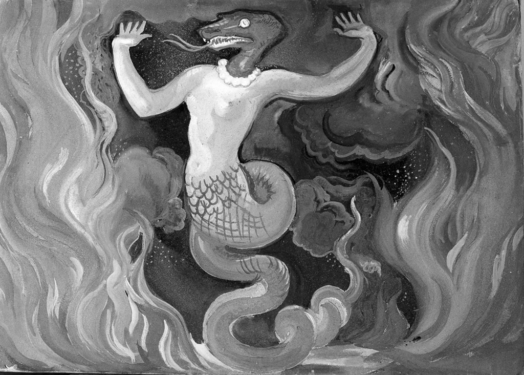 serpente tra le fiamme (dipinto) di Oppo Cipriano Efisio (sec. XX)
