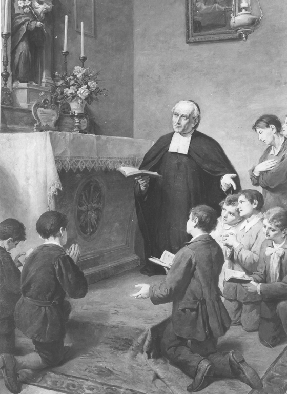 santo con fanciulli (dipinto) di Mariani Aurelio (sec. XX)