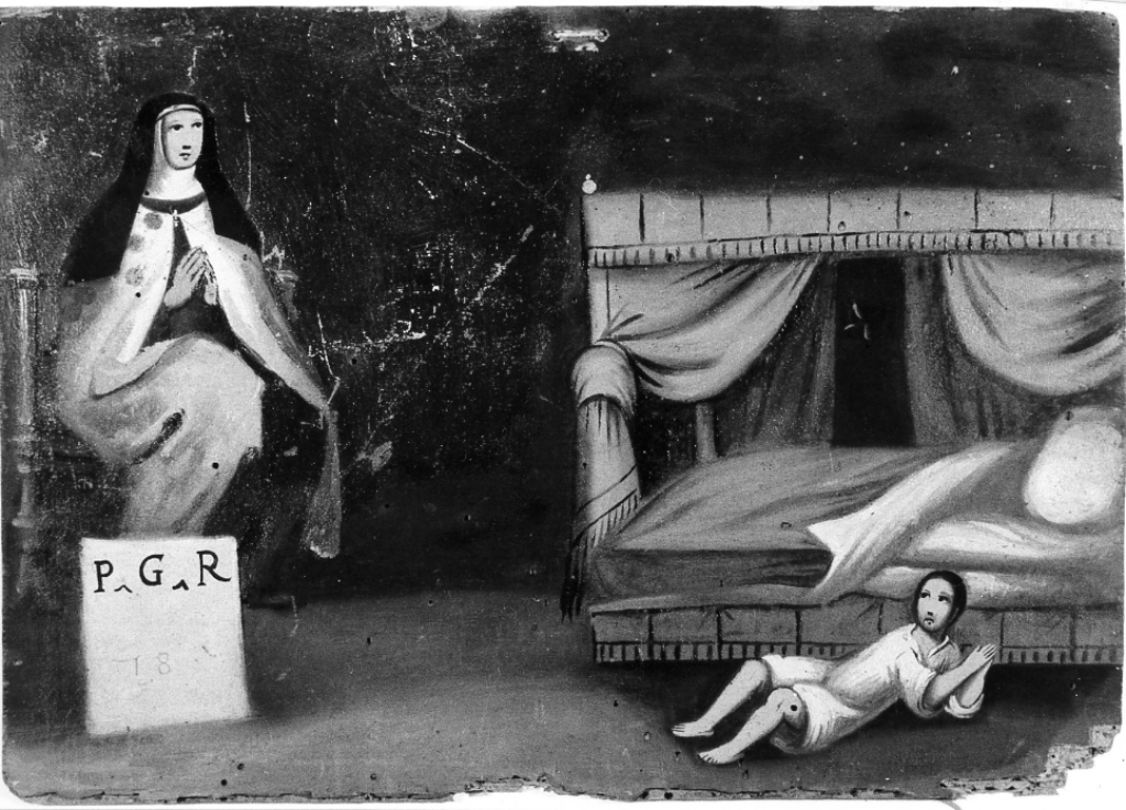 Venerabile Chiara Maria della Passione appare ad un ammalato (dipinto) - ambito romano (sec. XVII)