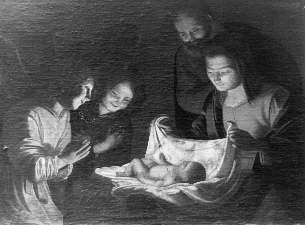 adorazione di Gesù Bambino (dipinto) di Van Honthorst Gerrit detto Gherardo delle Notti (cerchia) (sec. XVII)