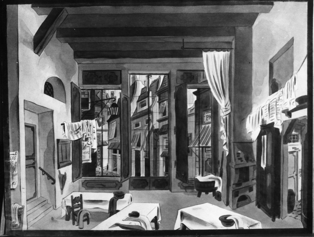 interno di una lavanderia (dipinto) di Pompei Mario (sec. XX)