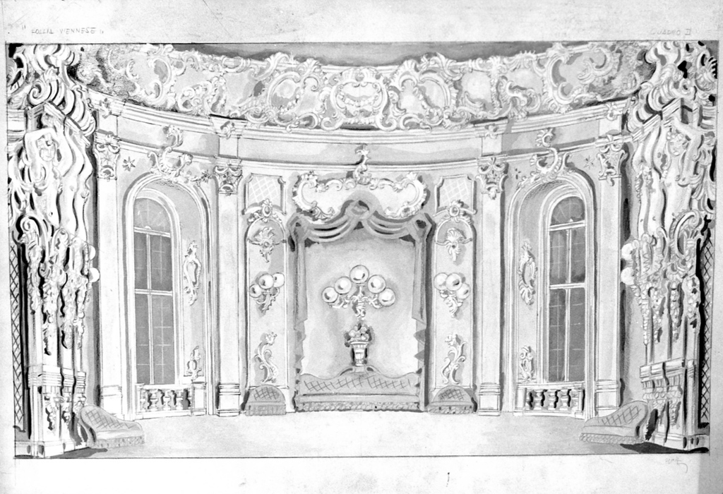 interno di un salone (dipinto) di Pompei Mario (sec. XX)