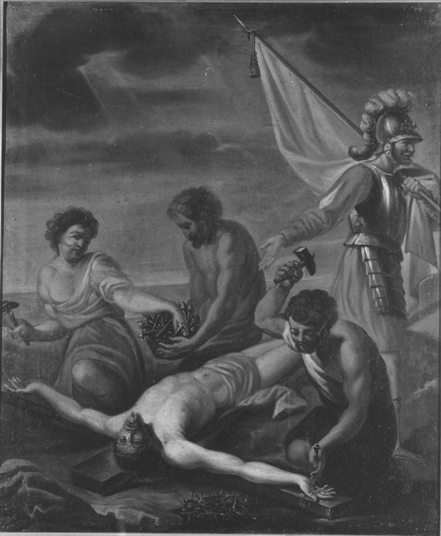 stazione XI: Gesù inchiodato alla croce (dipinto) di Maratta Carlo (cerchia) (fine sec. XVII)