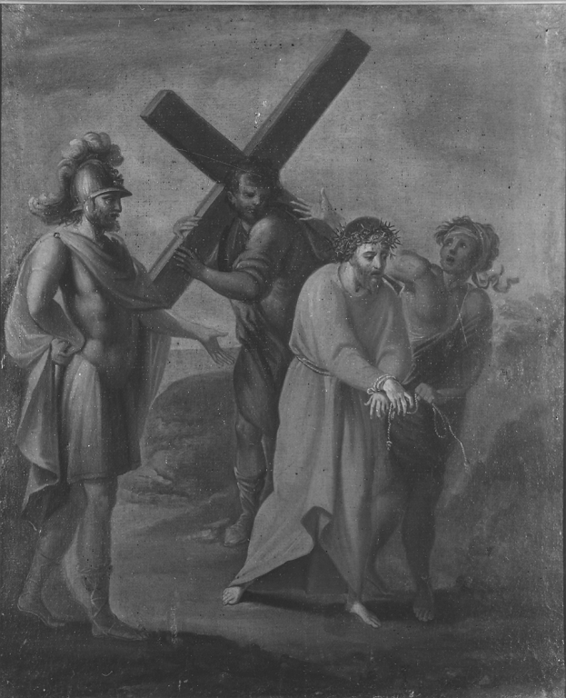 stazione V: Gesù aiutato da Simone il Cireneo a portare la croce (dipinto) di Maratta Carlo (cerchia) (fine sec. XVII)