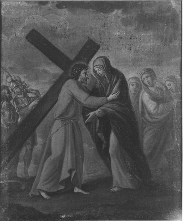 stazione IV: Gesù incontra la Madonna (dipinto) di Maratta Carlo (cerchia) (fine sec. XVII)
