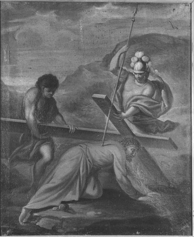 stazione III: Gesù cade sotto la croce la prima volta (dipinto) di Maratta Carlo (cerchia) (fine sec. XVII)
