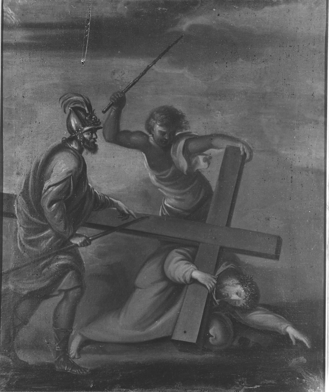 stazione IX: Gesù cade sotto la croce la terza volta (dipinto) di Maratta Carlo (cerchia) (fine sec. XVII)
