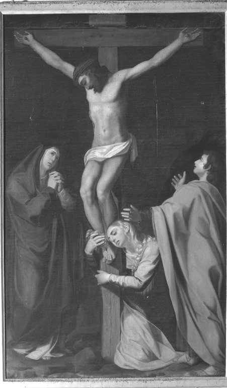 crocifissione di Cristo con la Madonna, San Giovanni Evangelista e Santa Maria Maddalena (dipinto) di Pulzone Scipione (cerchia) (seconda metà sec. XVII)