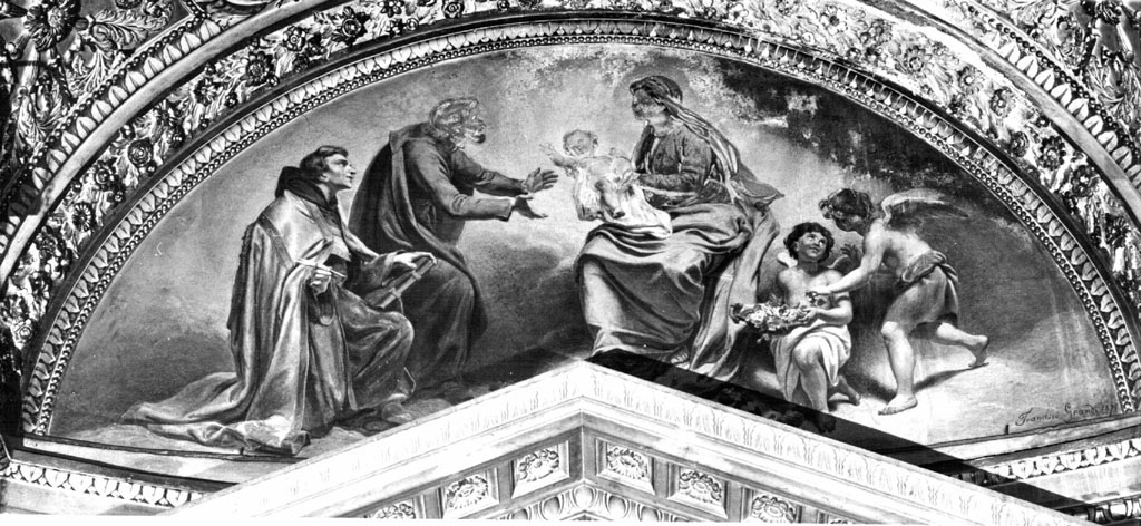 Madonna con Bambino, San Gaetano da Thiene (?) e santo vescovo (dipinto) di Grandi Francesco (sec. XIX)