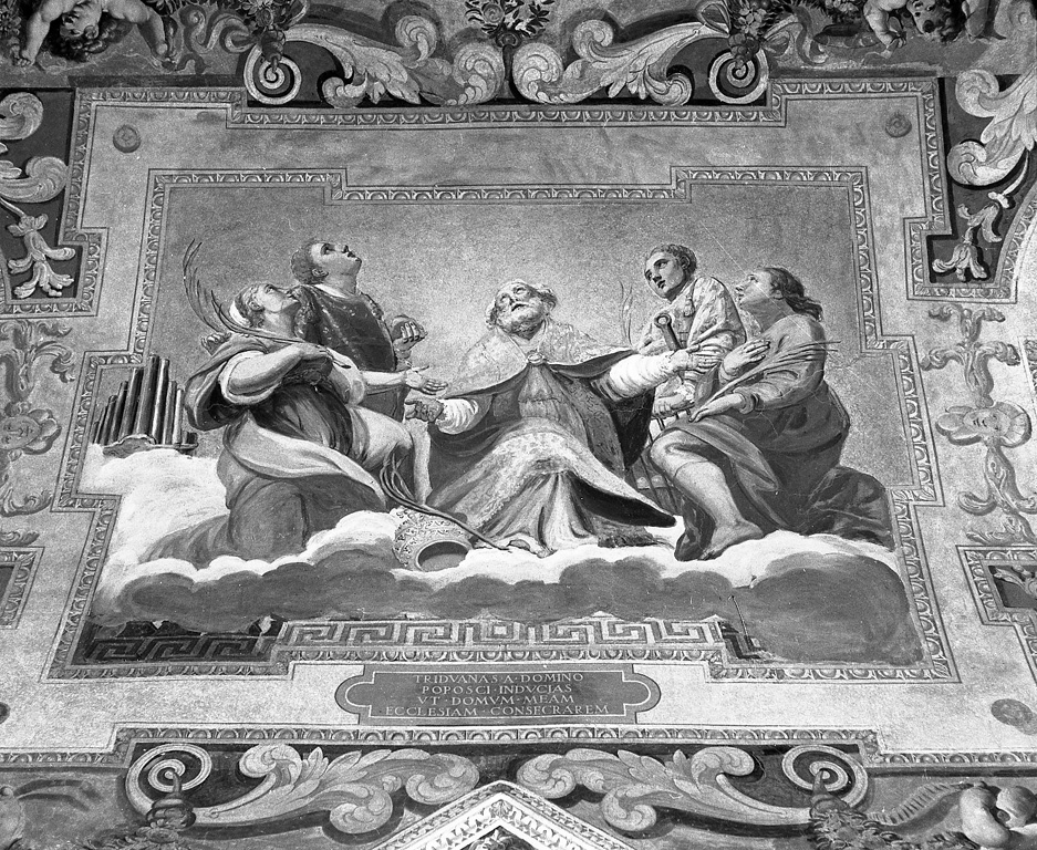 Sant'Urbano tra santa Cecilia, santo Stefano, san Lorenzo e san Valeriano (dipinto) di Ganassini Marzio (secc. XVI/ XVII)