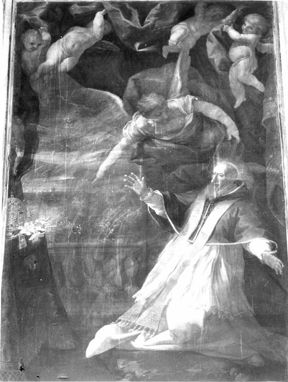 Un angelo mostra a Pio V la battaglia di Lepanto (dipinto) di Baldi Lazzaro (sec. XVII)