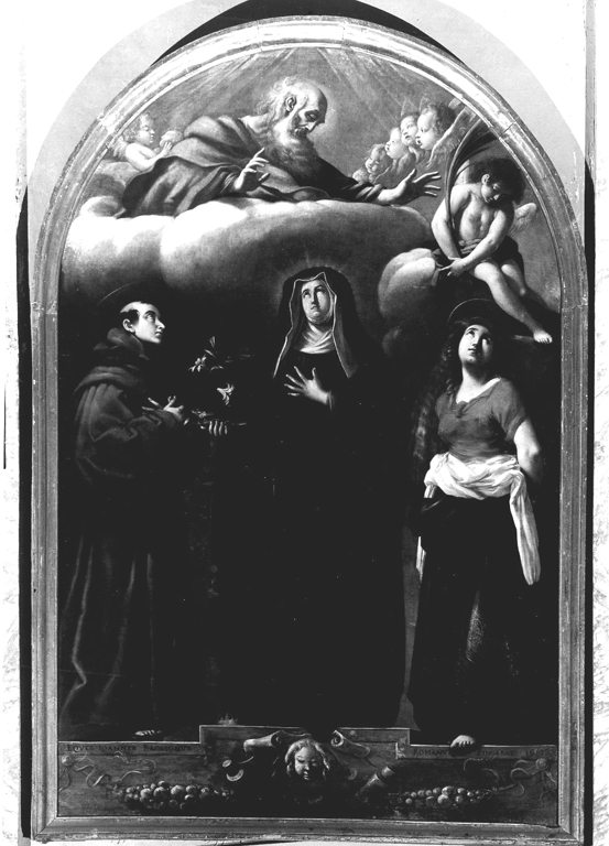 Dio Padre, un angelo e i Santi Antonio da Padova, Elisabetta d'Ungheria ed Agata (dipinto) di Baglione Giovanni (sec. XVII)