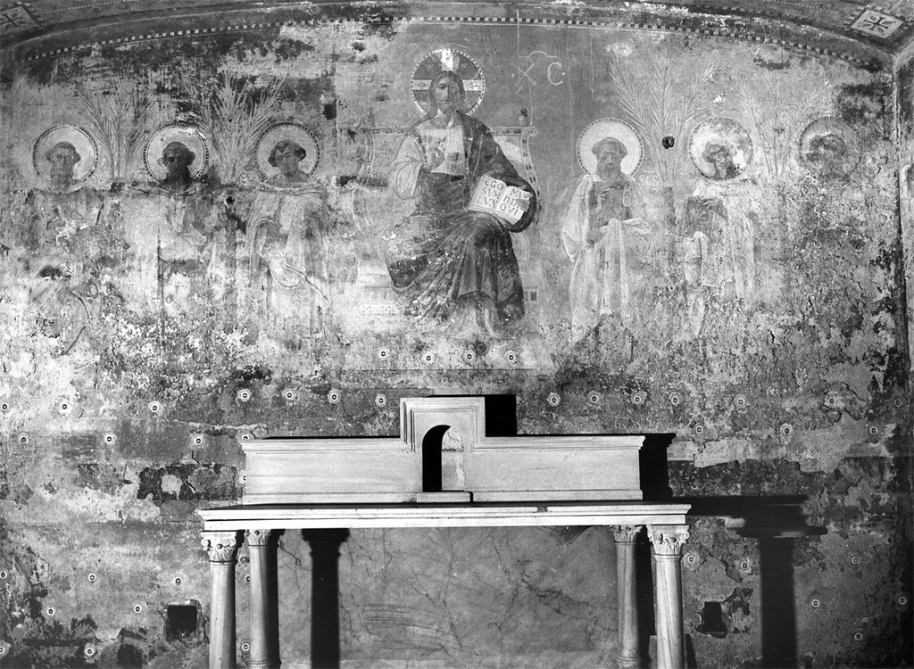 Cristo in trono tra Santi (dipinto) di Monti Virginio (sec. XX)