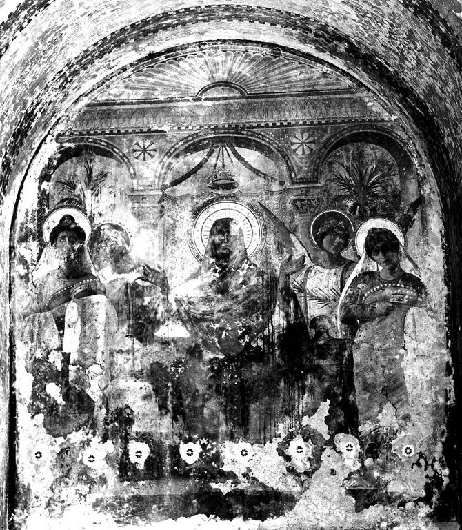 Madonna in trono e Sante (dipinto) di Monti Virginio (sec. XX)